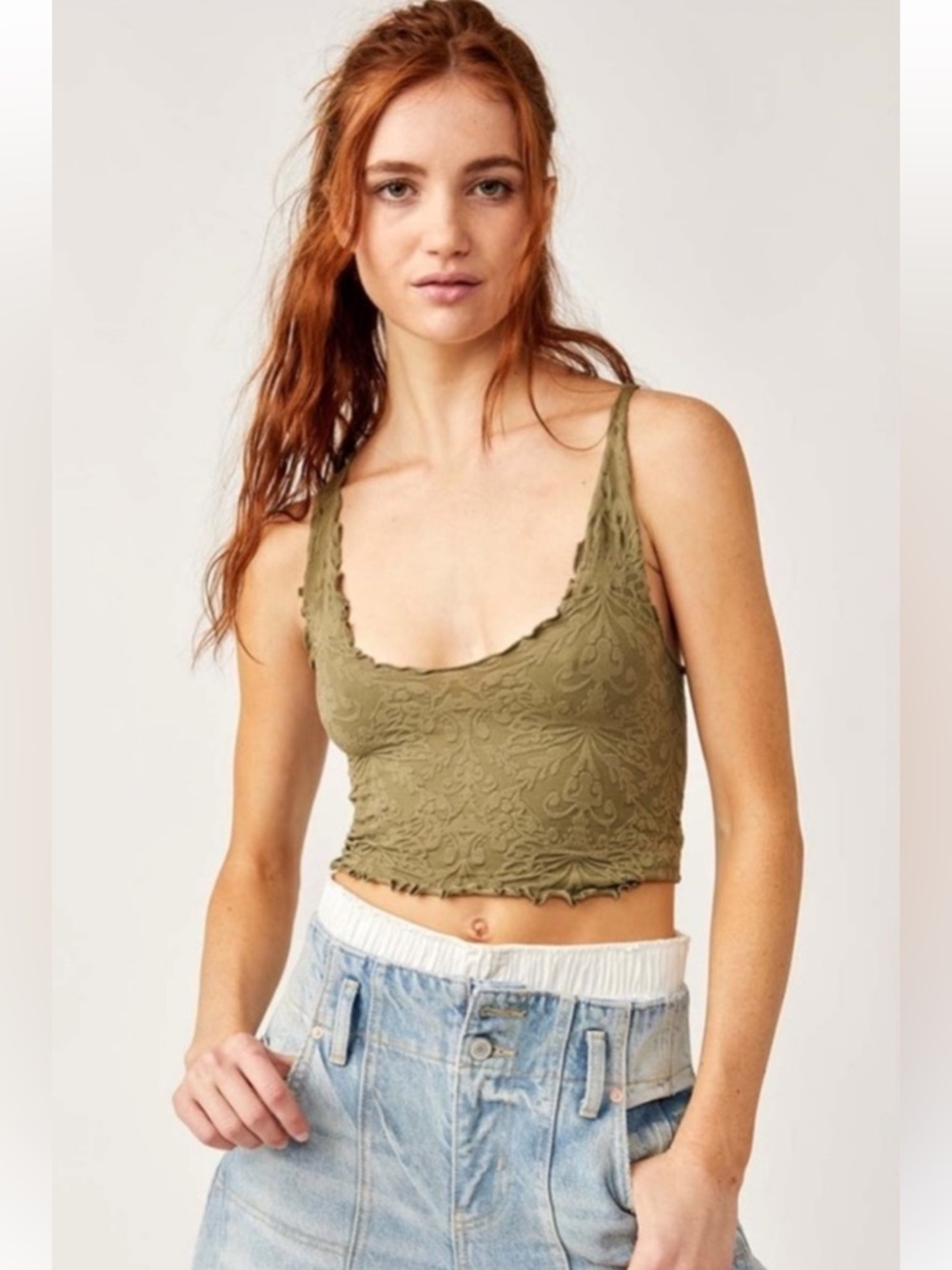 Free People Here For You Cropped Cami in Ivy League Army Green XS/SM & M/L NWT